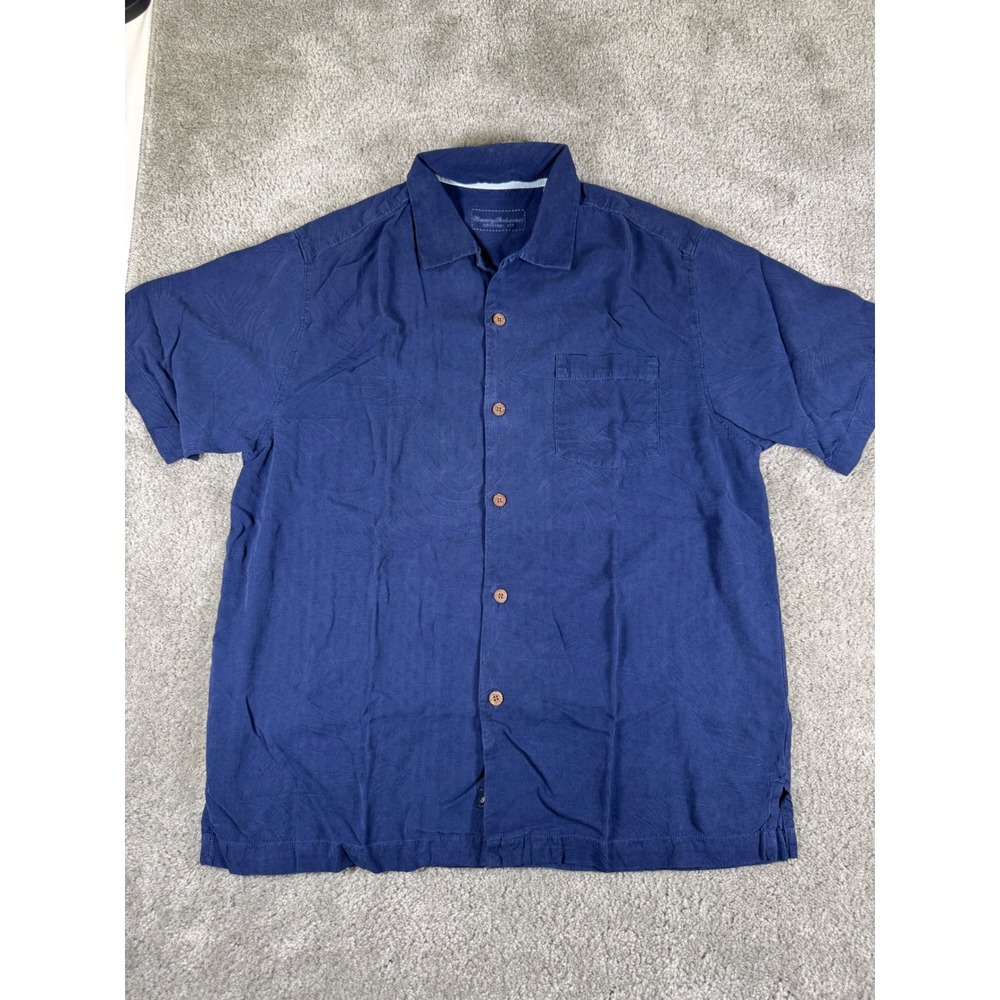 Tommy Bahama Mens Blue 100% Silk Short Sleeve Button Down Shirt Original Fit M